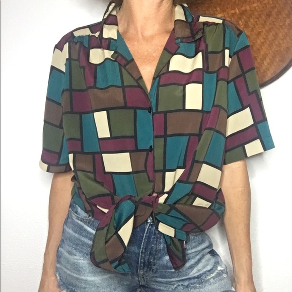 👾VTG abstract print vsco blouse - Picture 2 of 6